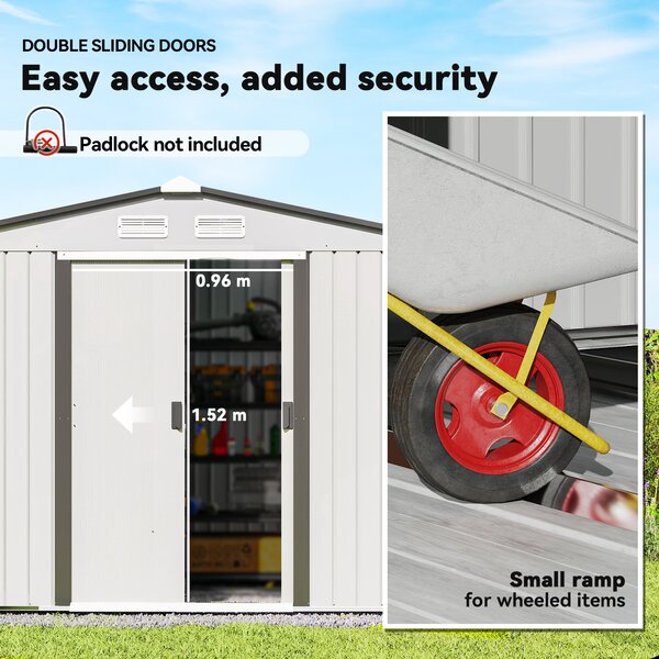 Outsunny 9 x 6ft Garden Storage Shed for Motorbike, Metal Outdoor Storage Shed House with Floor Foundation, Ventilation & Doors, Grey Aosom UK