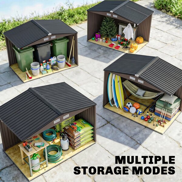 Outsunny 9 x 6ft Metal Garden Shed, Outdoor Storage Tool House with Ventilation Slots and Lockable Double Doors, Brown Aosom UK