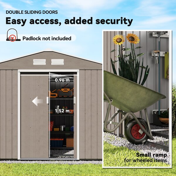 Outsunny 9 x 6ft Steel Garden Shed, Garden Tool Shed with Vents, Foundation and Lockable Double Doors, Brown Aosom UK