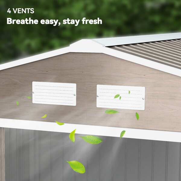 Outsunny 9 x 6ft Steel Garden Shed, Garden Tool Shed with Vents, Foundation and Lockable Double Doors, Brown Aosom UK