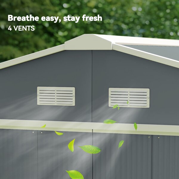 Outsunny 13 x 11ft Foundation Ventilation Steel Outdoor Garden Shed Grey