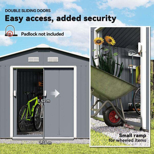 Outsunny 13 x 11ft Foundation Ventilation Steel Outdoor Garden Shed Grey
