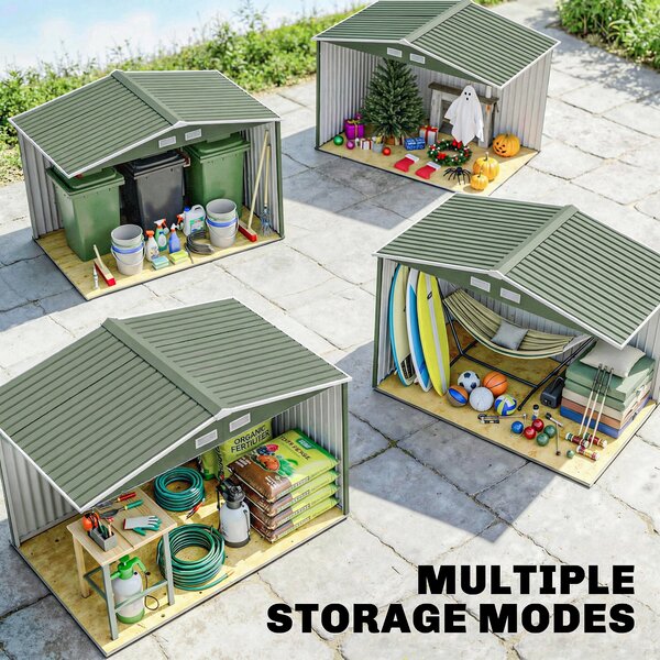 Outsunny 9 x 6 ft Metal Garden Storage Shed Corrugated Steel Roofed Tool Box with Foundation Ventilation and Doors, Light Green Aosom UK