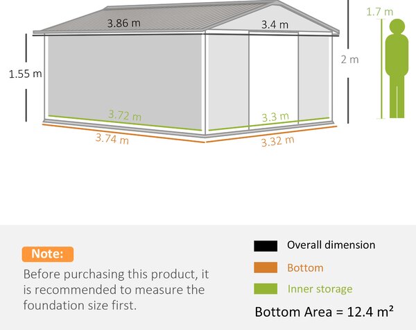 Outsunny 13 x 11 ft Metal Garden Shed Large Patio Roofed Tool Storage Box with Foundation Ventilation and Sliding Doors, Light Brown Aosom UK