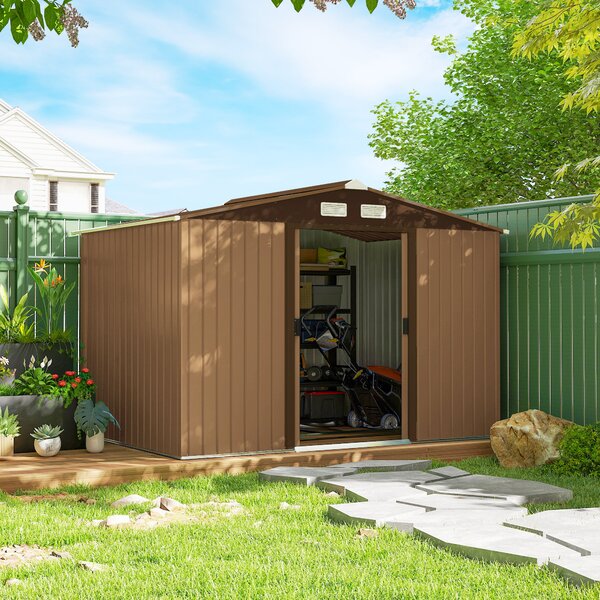 Outsunny 9 x 6ft Metal Garden Shed, Outdoor Storage Shed with Lockable Doors and Ventilation Slots and Foundation Kit, Yellow Aosom UK