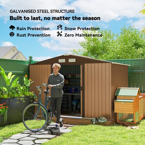 Outsunny 9 x 6ft Metal Garden Shed, Outdoor Storage Shed with Lockable Doors and Ventilation Slots and Foundation Kit, Yellow Aosom UK