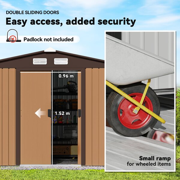 Outsunny 9 x 6ft Metal Garden Shed, Outdoor Storage Shed with Lockable Doors and Ventilation Slots and Foundation Kit, Yellow Aosom UK