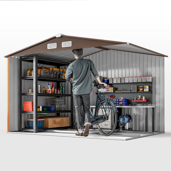 Outsunny 9 x 6ft Metal Garden Shed, Outdoor Storage Shed with Lockable Doors and Ventilation Slots and Foundation Kit, Yellow Aosom UK