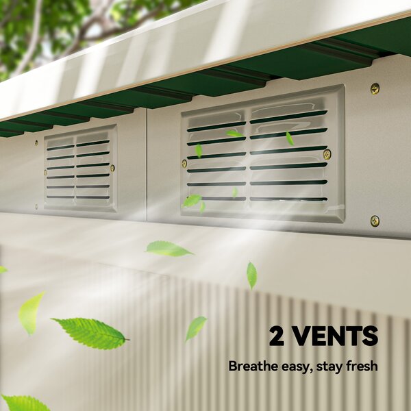 Outsunny 9ft x 4.25ft Corrugated Garden Metal Storage Shed Outdoor Equipment Tool Box with Foundation Ventilation & Doors Deep Green Aosom UK