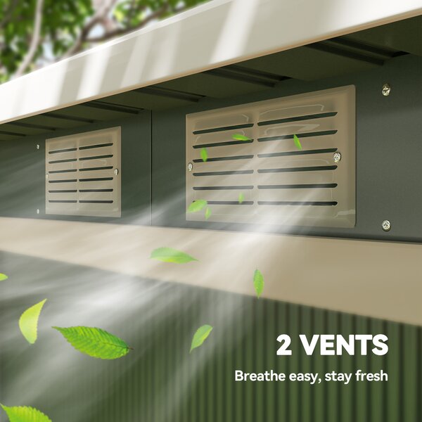 Outsunny 9 x 4.5 ft Pent Roof Metal Garden Storage Shed Corrugated Steel Tool Box with Foundation Ventilation & Doors, Light Green Aosom UK