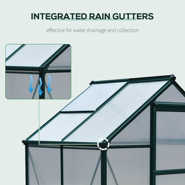 Outsunny Greenhouse Materials Polycarbonate, Large Walk-In Greenhouse Galvanised Base Aluminium w/ Slide Door, 1.9L x 1.3W x 2 m Aosom UK