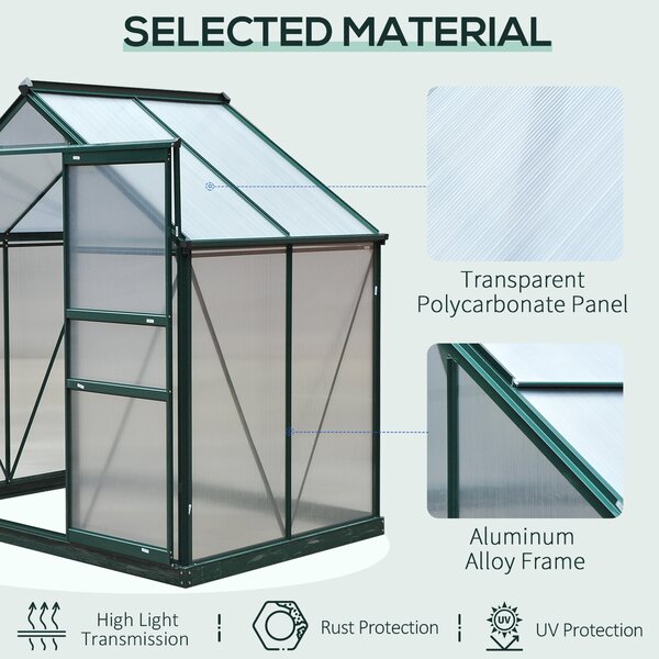 Outsunny Greenhouse Materials Polycarbonate, Large Walk-In Greenhouse Galvanised Base Aluminium w/ Slide Door, 1.9L x 1.3W x 2 m Aosom UK