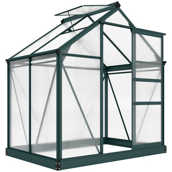 Outsunny Greenhouse Materials Polycarbonate, Large Walk-In Greenhouse Galvanised Base Aluminium w/ Slide Door, 1.9L x 1.3W x 2 m Aosom UK