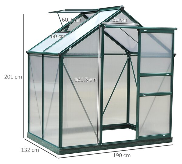 Outsunny Greenhouse Materials Polycarbonate, Large Walk-In Greenhouse Galvanised Base Aluminium w/ Slide Door, 1.9L x 1.3W x 2 m Aosom UK