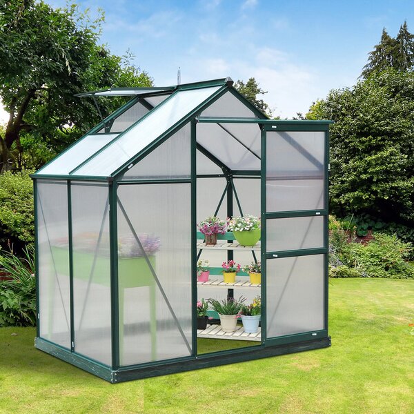 Outsunny Greenhouse Materials Polycarbonate, Large Walk-In Greenhouse Galvanised Base Aluminium w/ Slide Door, 1.9L x 1.3W x 2 m Aosom UK