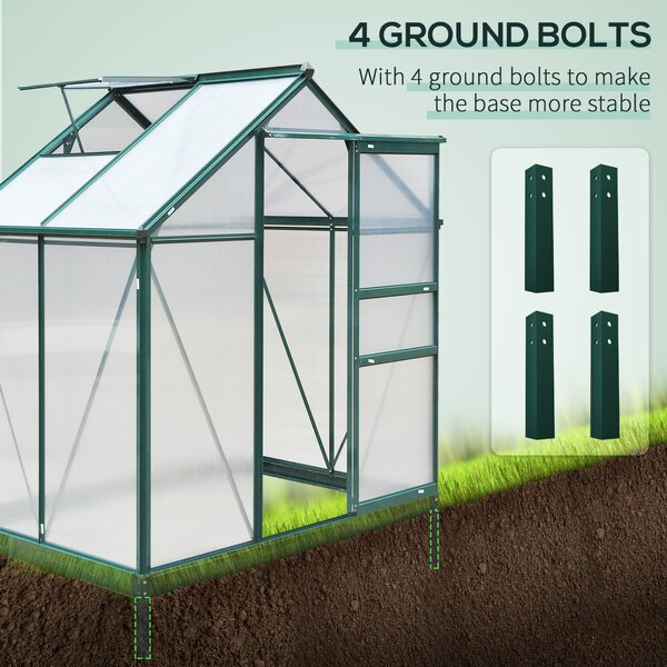 Outsunny Greenhouse Materials Polycarbonate, Large Walk-In Greenhouse Galvanised Base Aluminium w/ Slide Door, 1.9L x 1.3W x 2 m Aosom UK