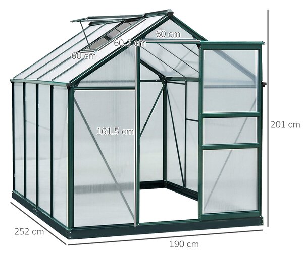 Outsunny Large Walk-In Greenhouse Aluminium Frame Greenhouse Garden Plants Grow Galvanized Base w/ Slide Door, 6 x 8 ft
