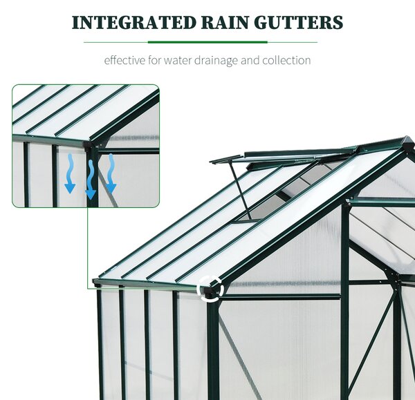 Outsunny Large Walk-In Greenhouse Aluminium Frame Greenhouse Garden Plants Grow Galvanized Base w/ Slide Door, 6 x 8 ft