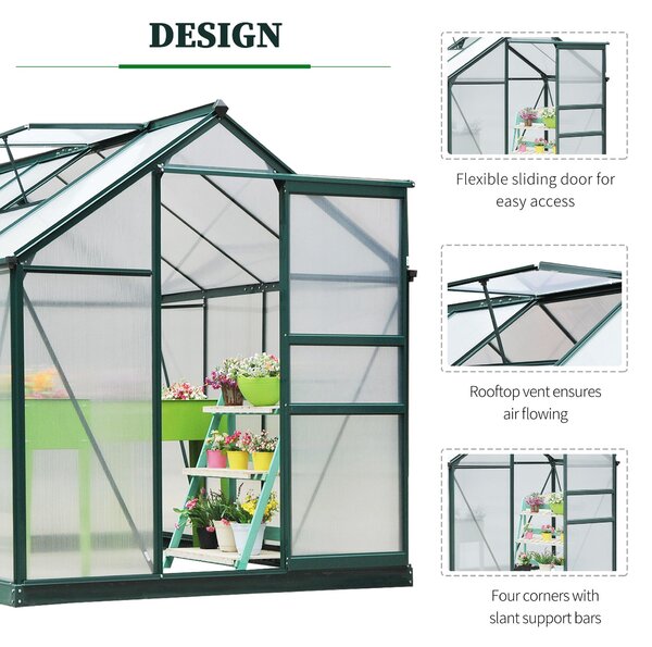 Outsunny Large Walk-In Greenhouse Aluminium Frame Greenhouse Garden Plants Grow Galvanized Base w/ Slide Door, 6 x 8 ft