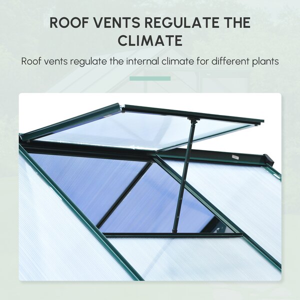 Outsunny Large Walk-In Greenhouse Polycarbonate Garden Greenhouse Plants Grow Galvanized Base Aluminium Frame w/ Slide Door, 6 x 6 ft