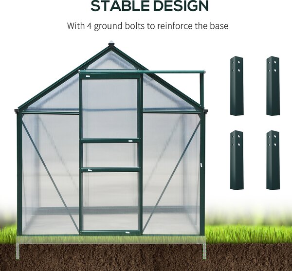 Outsunny Large Walk-In Greenhouse Aluminium Frame Greenhouse Garden Plants Grow Galvanized Base w/ Slide Door, 6 x 8 ft