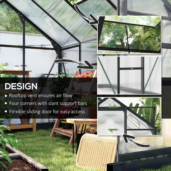 Outsunny Clear Polycarbonate Greenhouse Large Walk-In Green House Garden Plants Grow Galvanized Base Aluminium Frame with Slide Door, 6 x 8ft