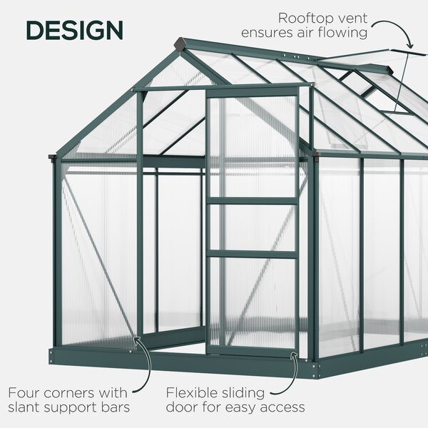 Outsunny Aluminium Frame Greenhouse Large Walk-In Greenhouse Garden Plants Grow Galvanized Base w/ Slide Door (10ft x 6ft) Aosom UK