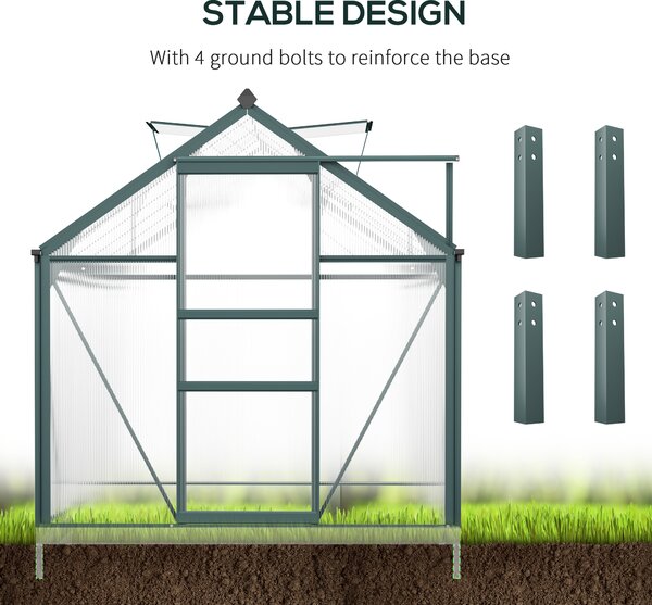 Outsunny Aluminium Frame Greenhouse Large Walk-In Greenhouse Garden Plants Grow Galvanized Base w/ Slide Door (10ft x 6ft) Aosom UK