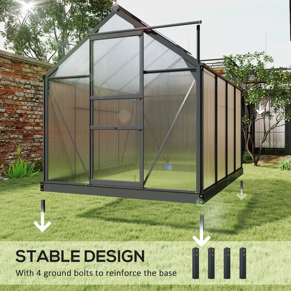 Outsunny Clear Polycarbonate Greenhouse Large Walk-In Green House Garden Plants Grow Galvanized Base Aluminium Frame with Slide Door, 6 x 8ft