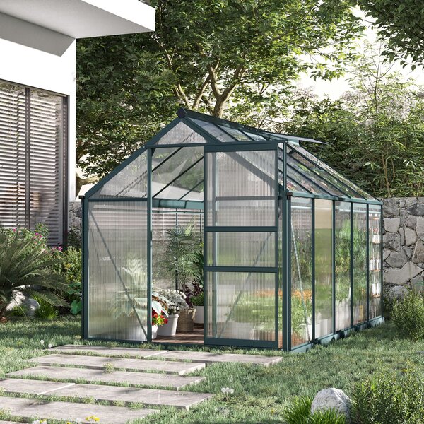 Outsunny Aluminium Frame Greenhouse Large Walk-In Greenhouse Garden Plants Grow Galvanized Base w/ Slide Door (10ft x 6ft) Aosom UK
