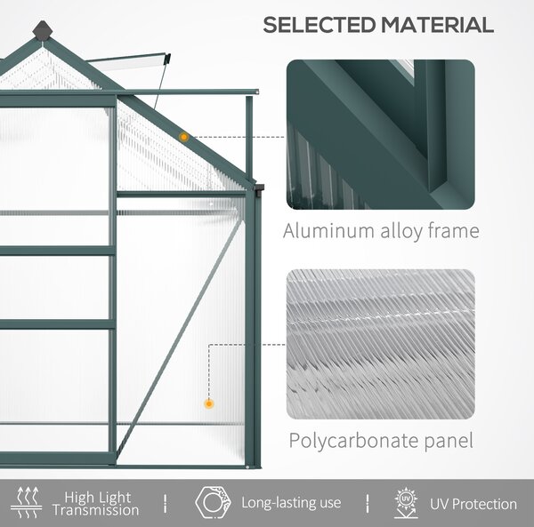 Outsunny Aluminium Frame Greenhouse Large Walk-In Greenhouse Garden Plants Grow Galvanized Base w/ Slide Door (10ft x 6ft) Aosom UK