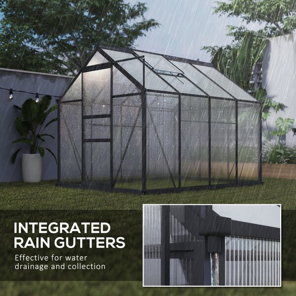 Outsunny Clear Polycarbonate Greenhouse Large Walk-In Green House Garden Plants Grow Galvanized Base Aluminium Frame with Slide Door, 6 x 8ft