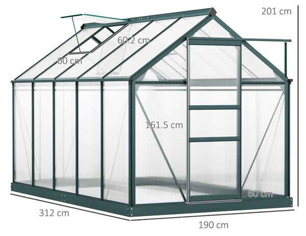 Outsunny Aluminium Frame Greenhouse Large Walk-In Greenhouse Garden Plants Grow Galvanized Base w/ Slide Door (10ft x 6ft) Aosom UK