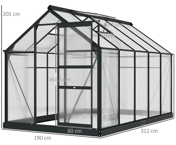 Outsunny Large Walk-In Greenhouse, Polycarbonate with Galvanised Base, 6 x 10ft, Aluminium Frame
