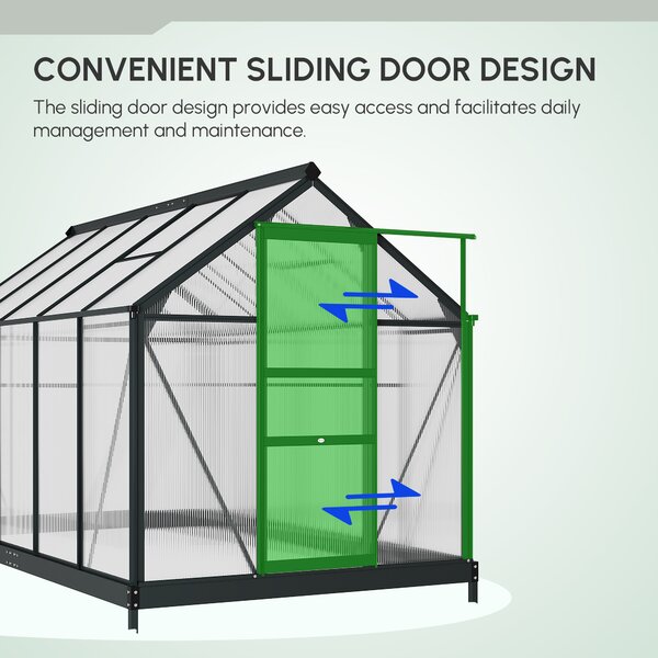 Outsunny Large Walk-In Greenhouse, Polycarbonate with Galvanised Base, 6 x 10ft, Aluminium Frame