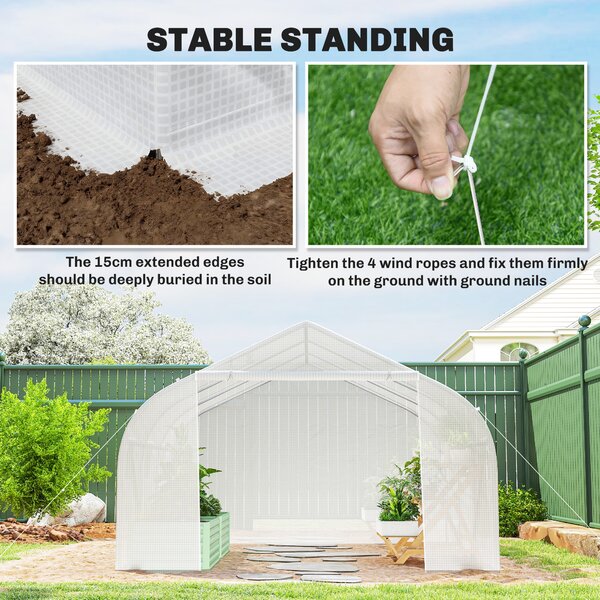Outsunny 4.5 x 3 x 2m Walk-In Greenhouse Polytunnel Greenhouse Garden Hot House with Steel Frame, Roll Up Door and Windows, White Aosom UK