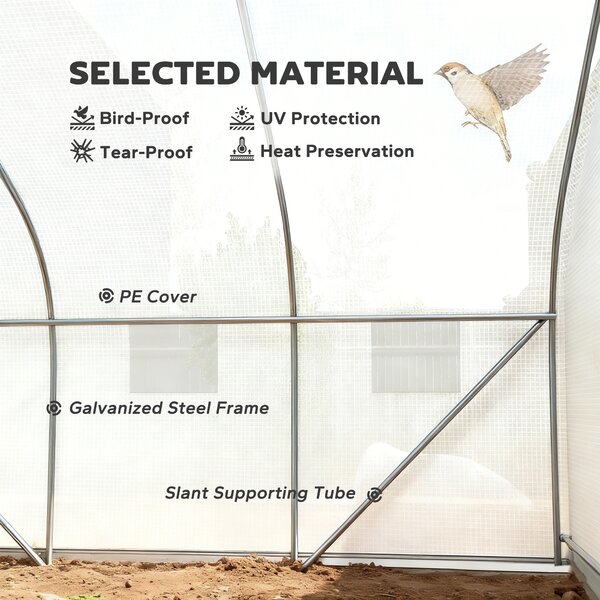 Outsunny 4.5 x 3 x 2m Walk-In Greenhouse Polytunnel Greenhouse Garden Hot House with Steel Frame, Roll Up Door and Windows, White Aosom UK
