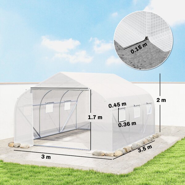 Outsunny 4.5 x 3 x 2m Walk-In Greenhouse Polytunnel Greenhouse Garden Hot House with Steel Frame, Roll Up Door and Windows, White Aosom UK