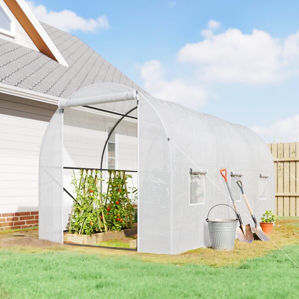 Outsunny 3.5 x 2 x 2 m Tomato Greenhouse, Polytunnel Gardening Green House with Steel Frame and Mesh Windows, White Aosom UK
