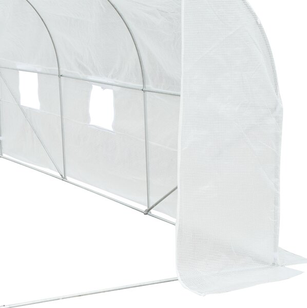 Outsunny 4.5 x 3 x 2m Walk-In Greenhouse Polytunnel Greenhouse Garden Hot House with Steel Frame, Roll Up Door and Windows, White Aosom UK