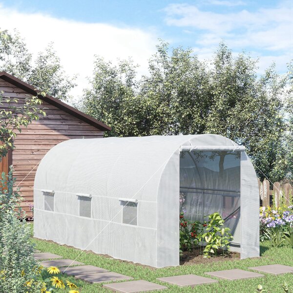 Outsunny 4.5 x 2 x 2 m Tomato Greenhouse, Large Vegetable Tunnel, Walk-In Patio Greenhouse Outdoor, White Aosom UK