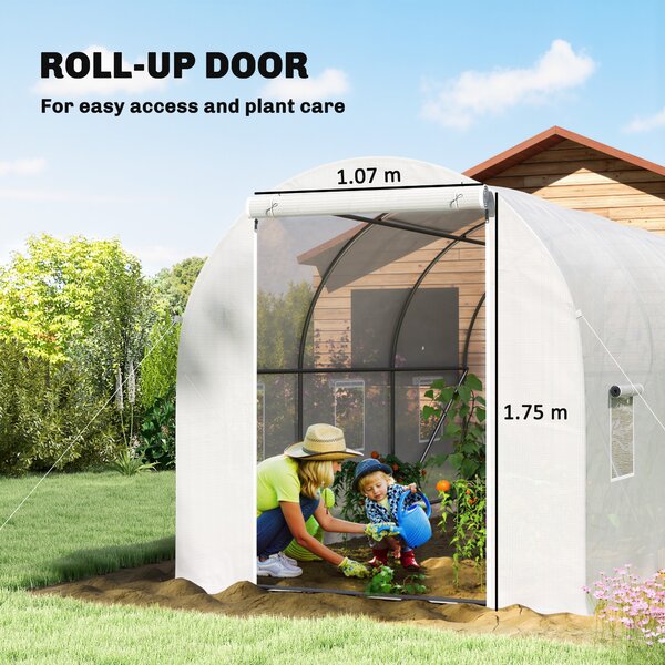 Outsunny 3.5 x 2 x 2 m Tomato Greenhouse, Polytunnel Gardening Green House with Steel Frame and Mesh Windows, White Aosom UK