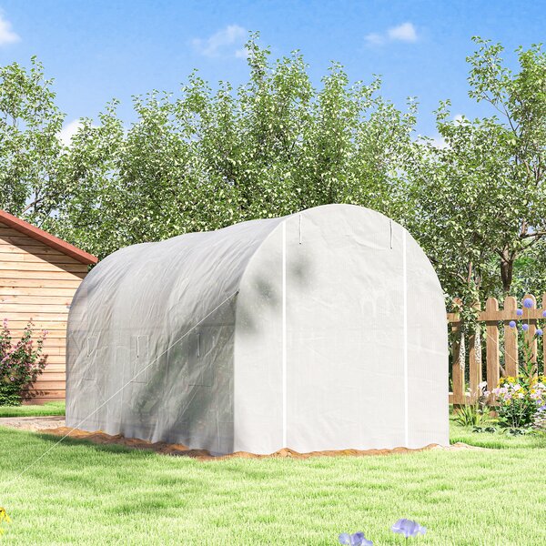 Outsunny 3.5 x 2 x 2 m Tomato Greenhouse, Polytunnel Gardening Green House with Steel Frame and Mesh Windows, White Aosom UK