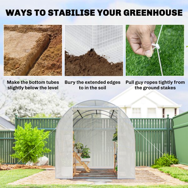 Outsunny 3.5 x 2 x 2 m Tomato Greenhouse, Polytunnel Gardening Green House with Steel Frame and Mesh Windows, White Aosom UK