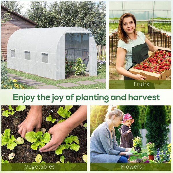 Outsunny 4.5 x 2 x 2 m Tomato Greenhouse, Large Vegetable Tunnel, Walk-In Patio Greenhouse Outdoor, White Aosom UK