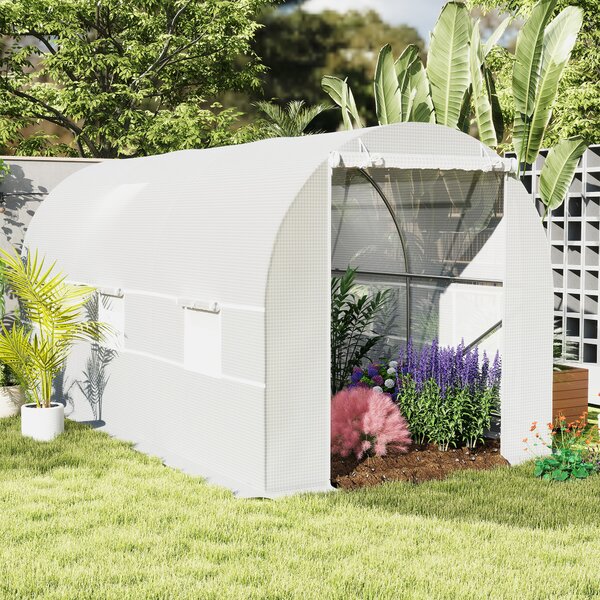 Outsunny 4.5 x 2 x 2 m Tomato Greenhouse, Large Vegetable Tunnel, Walk-In Patio Greenhouse Outdoor, White Aosom UK