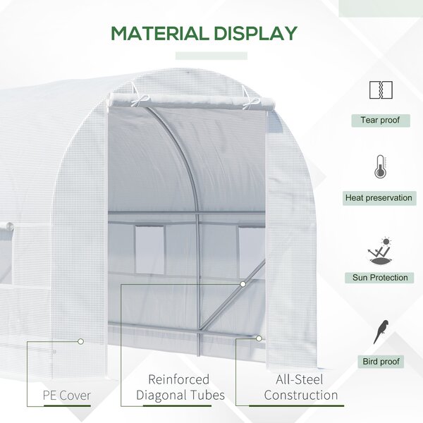 Outsunny 4.5 x 2 x 2 m Tomato Greenhouse, Large Vegetable Tunnel, Walk-In Patio Greenhouse Outdoor, White Aosom UK