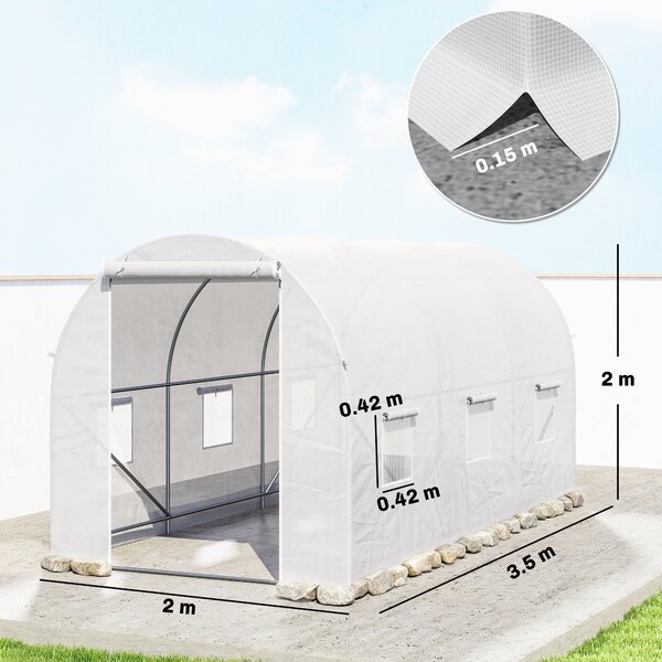 Outsunny 3.5 x 2 x 2 m Tomato Greenhouse, Polytunnel Gardening Green House with Steel Frame and Mesh Windows, White Aosom UK