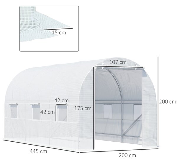 Outsunny 4.5 x 2 x 2 m Tomato Greenhouse, Large Vegetable Tunnel, Walk-In Patio Greenhouse Outdoor, White Aosom UK