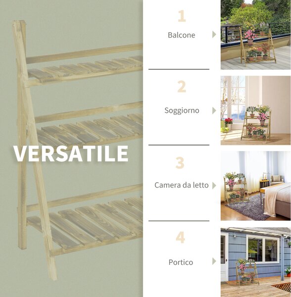 Outsunny Wooden Plant Stand, 3 Tier Folding Flower Display Shelf, Garden Planter Ladder Rack, Outdoor Backyard, 100L x 37W x 93H cm Aosom UK